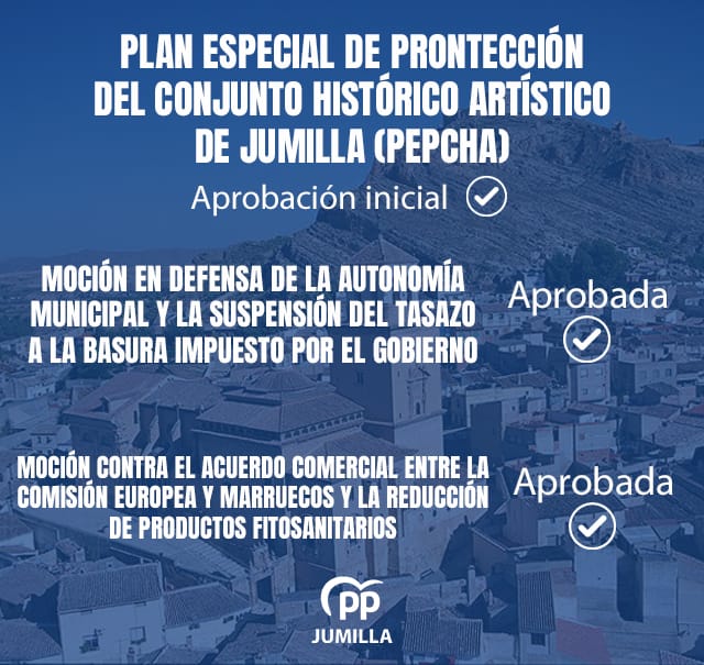 El Equipo de Gobierno del Partido Popular saca adelante sus propuestas y desbloquea el primer PEPCHA de Jumilla