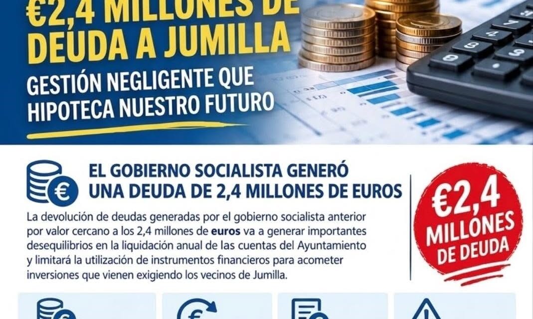 La presidenta del Partido Popular de Jumilla, Seve González denuncia que “la herencia socialista”  de Juana Guardiola, dejó a las  arcas municipales con 2,4 millones de euros de deuda